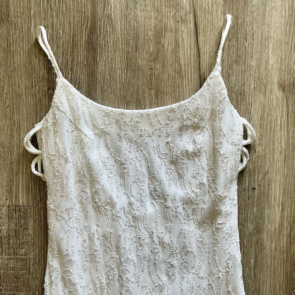 Vintage 1990s White Lace Overlay Bodycon Formal Dress Side Cut-Outs Scoop Back - Picture 12 of 14